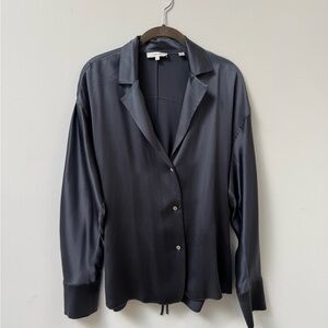 Black Satin Button-Up Shirt